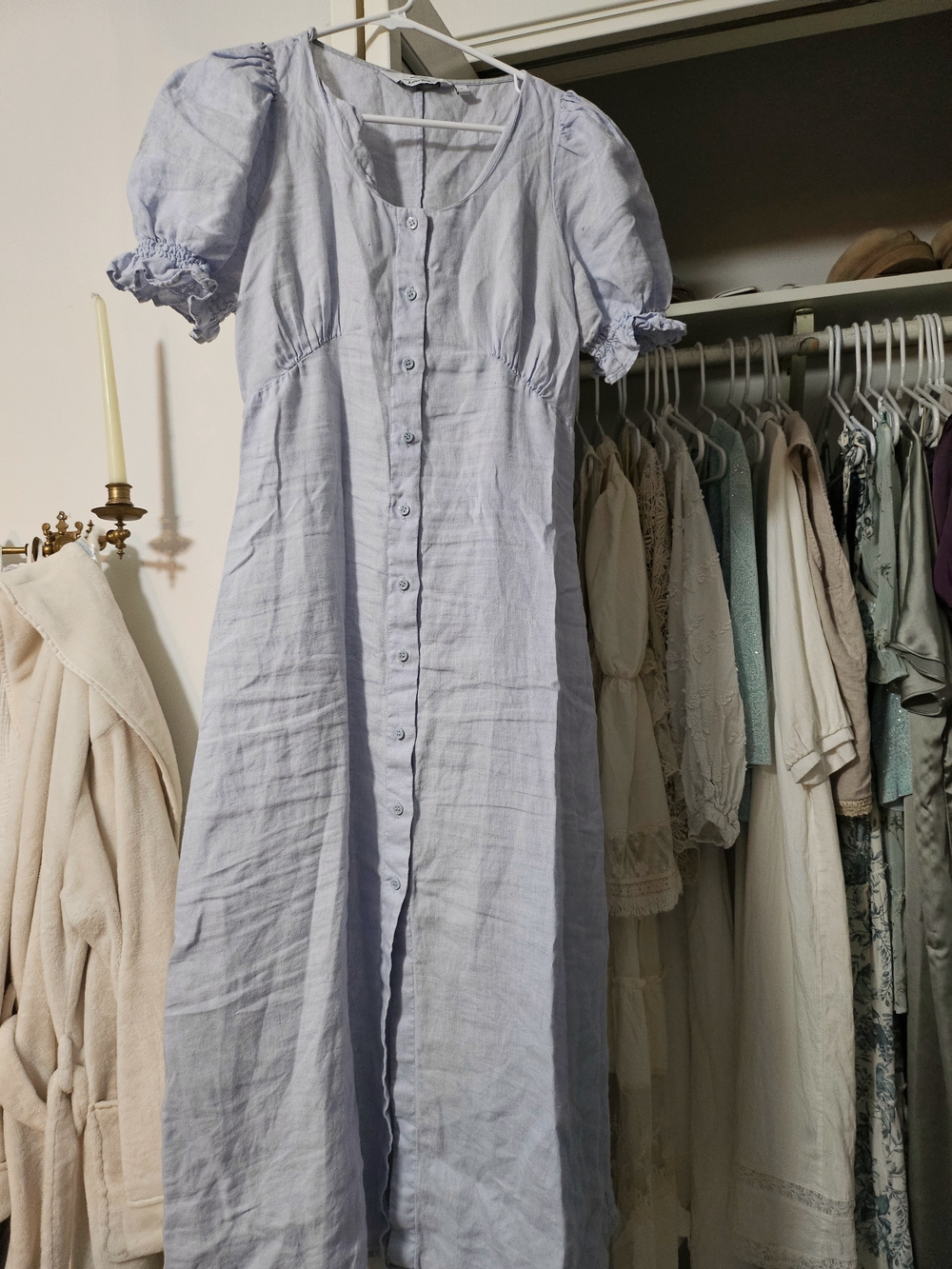 & Other Stories Powder Blue Linen Button-Front Midi Dress - Picture 3 of 6